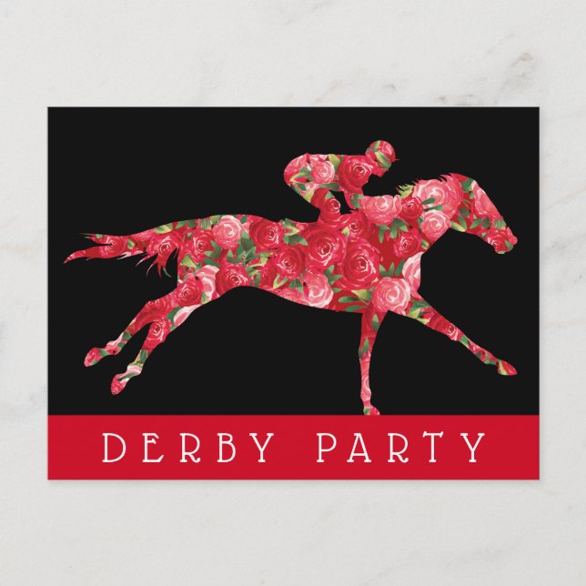 Horse Roses Derby Race Party Black Postcard (Front)
