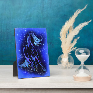 Horse Running At Blue Starry Night Plaque Gift