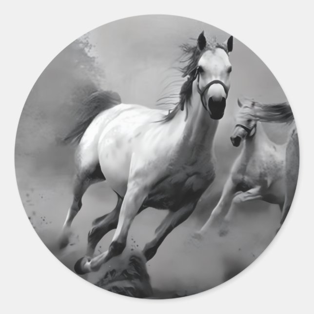 Horse Running Classic Round Sticker (Front)