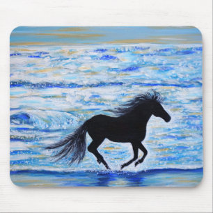 Horse Running Free by the Sea Painting Mouse Pad