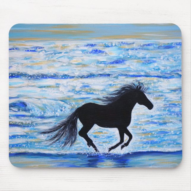 Horse Running Free by the Sea Painting Mouse Pad (Front)