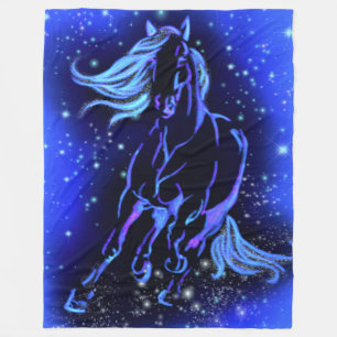 Horse Running In Blue Moonlight Fleece Blanket