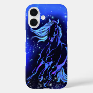 Horse Running In Blue Starry Night iPhone 16 Case