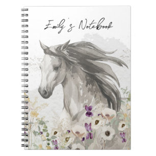Horse running in Flower Field Notebook