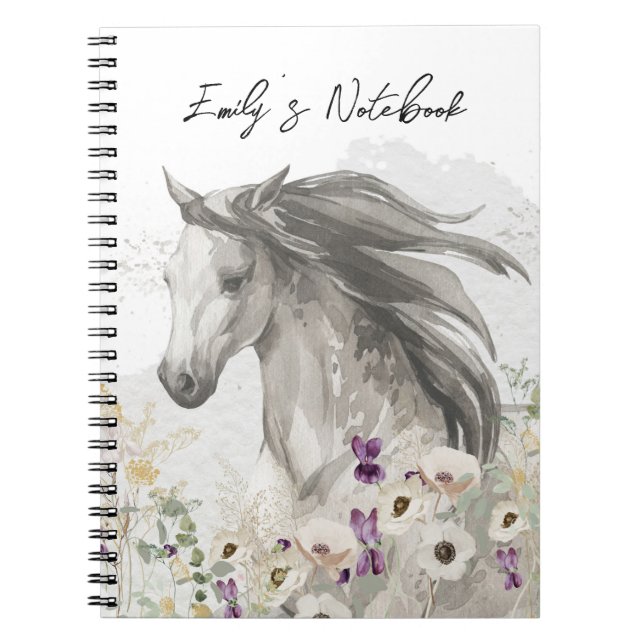 Horse running in Flower Field Notebook (Front)
