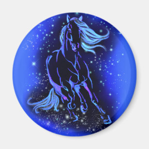 Horse Running Magnet At Blue Starry Night