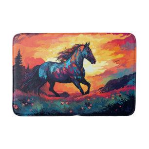 Horse Running On Field Abstract Art Horse Lovers Bath Mat