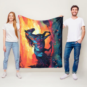 Horse Running On Field Abstract Art Horse Lovers Fleece Blanket