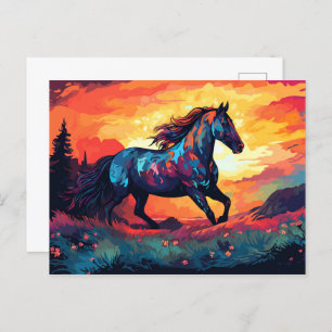 Horse Running On Field Abstract Art Horse Lovers Postcard