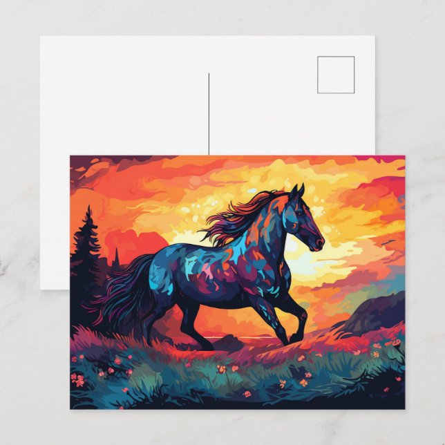 Horse Running On Field Abstract Art Horse Lovers Postcard (Front/Back)