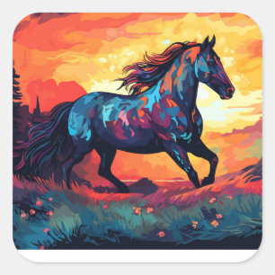 Horse Running On Field Abstract Art Horse Lovers Square Sticker