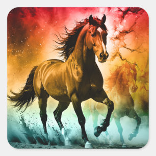 Horse running square sticker