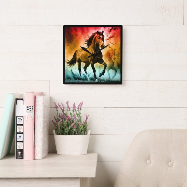 Horse running  square wall clock (Reading Room)