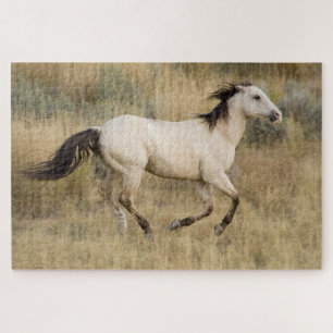 Horse Running Through Prairie Grass Jigsaw Puzzle