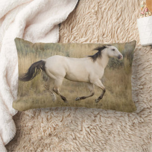 Horse Running Through Prairie Grass Lumbar Cushion