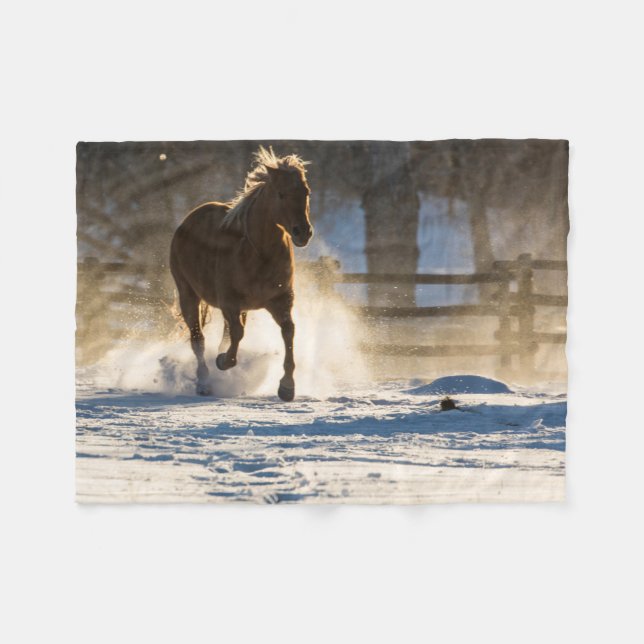 Horse Running Through the Snow Fleece Blanket (Front (Horizontal))