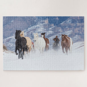 Horse Running Through the Snow Jigsaw Puzzle