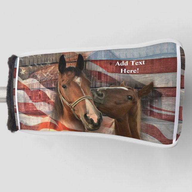 Horse Rustic Barn American Flag Golf Head Cover (Front)