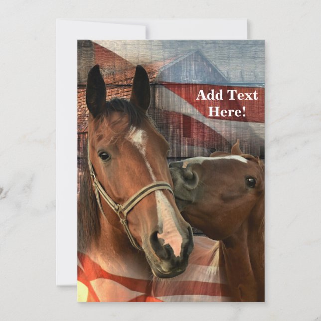 Horse Rustic Barn American Flag Invitation (Front)