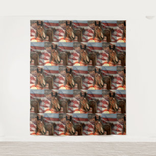 Horse Rustic Barn American Flag Tapestry