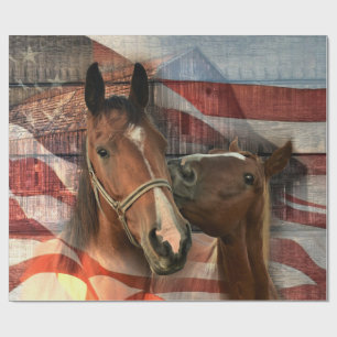 Horse Rustic Barn American Flag Wrapping Paper