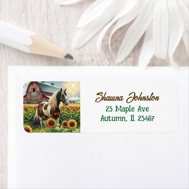 Horse, Rustic Farm and Sunflowers Return Address Label (Insitu)