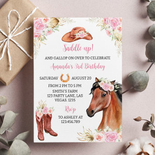 Horse Rustic Floral Birthday Invitation