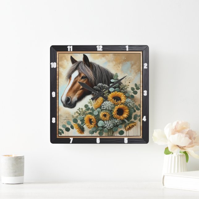 Horse Rustic Wall Square Wall Clock (Home)