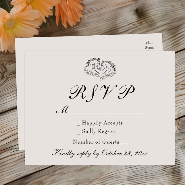 Horse Rustic Western Country Elegant Wedding RSVP Invitation Postcard (Creator Uploaded)