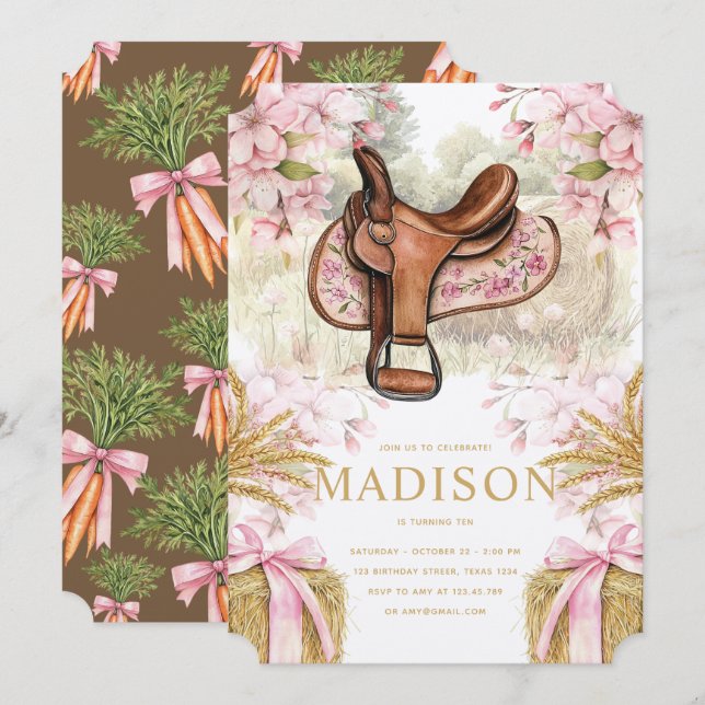 Horse Saddle Birthday Invitation (Front/Back)