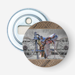 Horse Saddle Corral Fence Western Wagon Wheels Bottle Opener