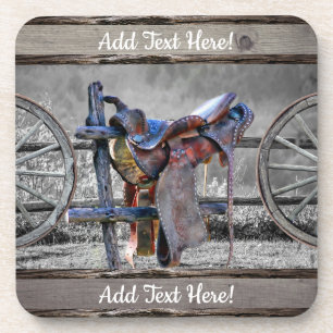 Horse Saddle Corral Fence Western Wagon Wheels Coaster