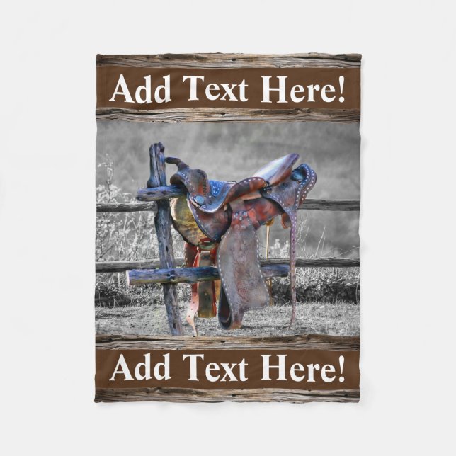 Horse Saddle Corral Fence Western Wagon Wheels  Fleece Blanket (Front)