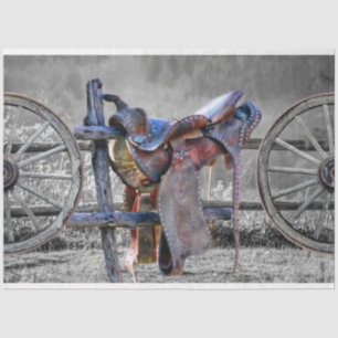 Horse Saddle Corral Fence Western Wagon Wheels Tissue Paper