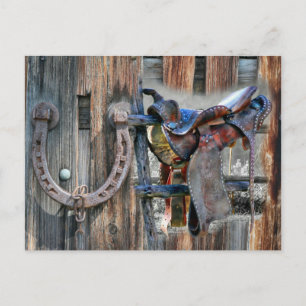 Horse Saddle Horseshoe Rustic Western Announcement Postcard