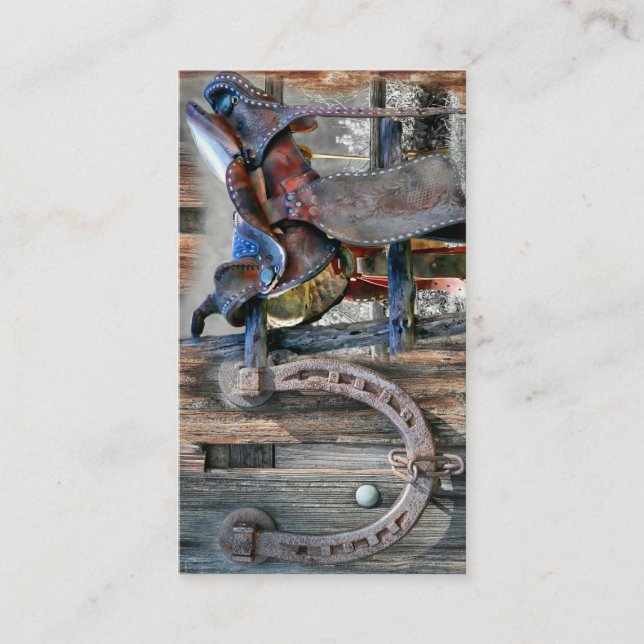 Horse Saddle Horseshoe Rustic Western Business Card (Front)