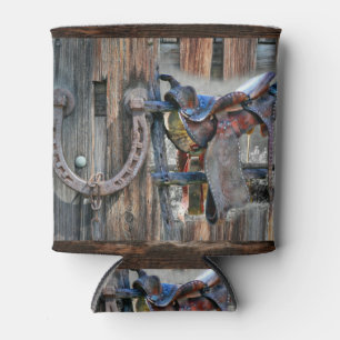 Horse Saddle Horseshoe Rustic Western Can Cooler