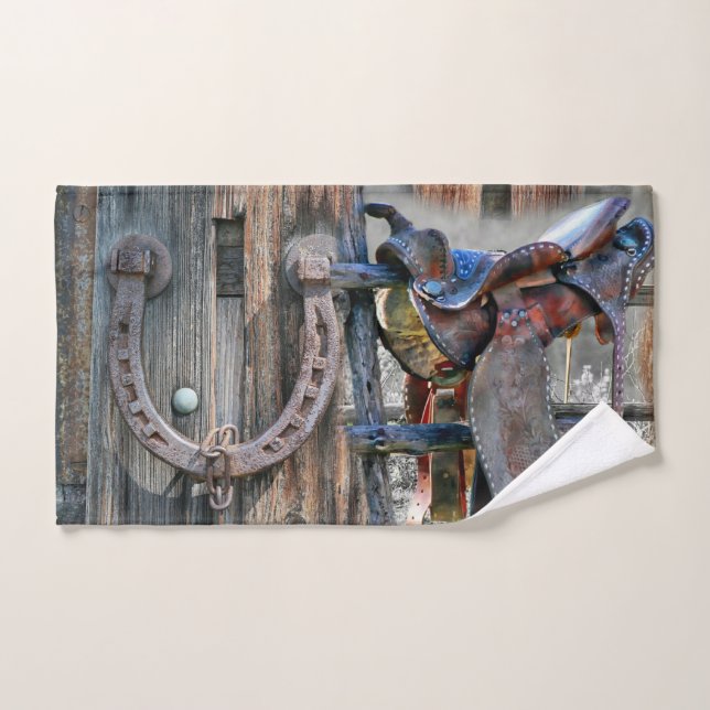 Horse Saddle Horseshoe Rustic Western Hand Towel (Hand Towel)