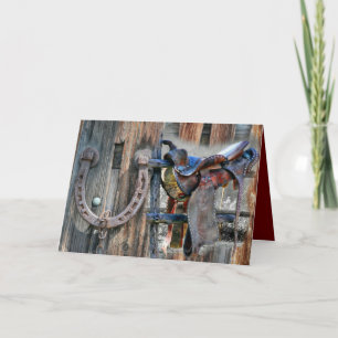 Horse Saddle Horseshoe Rustic Western Holiday Card