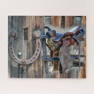 Horse Saddle Horseshoe Rustic Western Jigsaw Puzzle