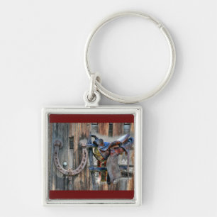 Horse Saddle Horseshoe Rustic Western Key Ring
