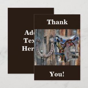 Horse Saddle Horseshoe Rustic Western Thank You Ca Card