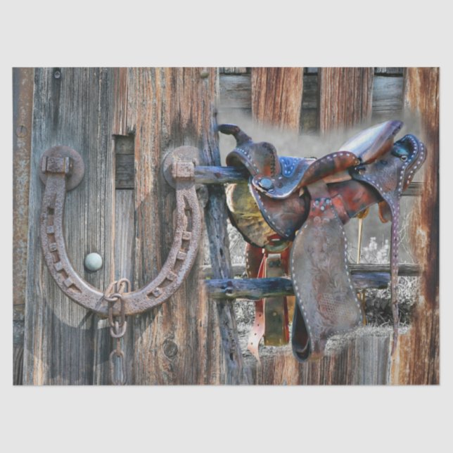 Horse Saddle Horseshoe Rustic Western Tissue Paper (Front)