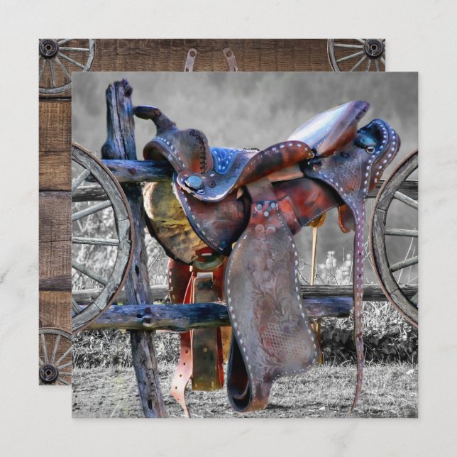 Horse Saddle On Corral Fence Western Note Card (Front/Back)