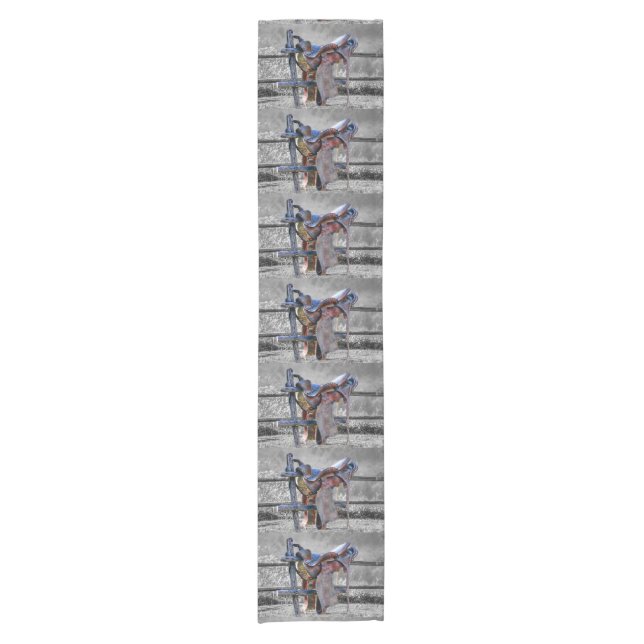 Horse Saddle On Corral Fence Western Short Table Runner (Front)