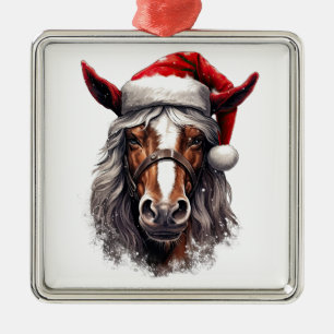 Horse Santa Cowboy Hat Western Christmas Cowgirl Metal Ornament