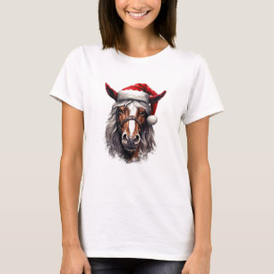 Horse Santa Cowboy Hat Western Christmas Cowgirl T-Shirt