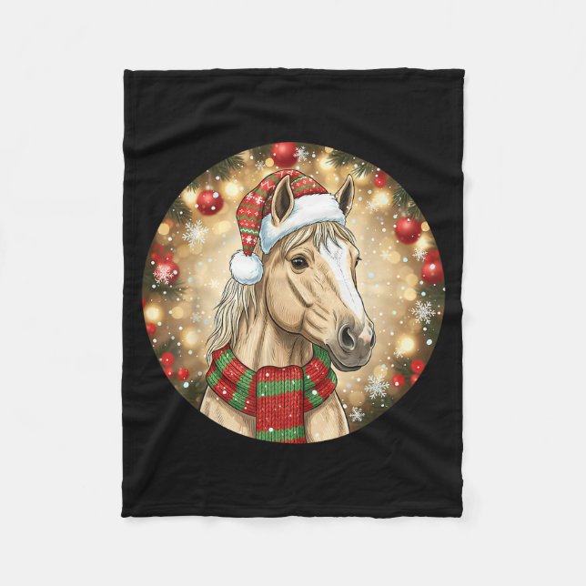 Horse Santa Hat Christmas Lights Family Matching W Fleece Blanket (Front)