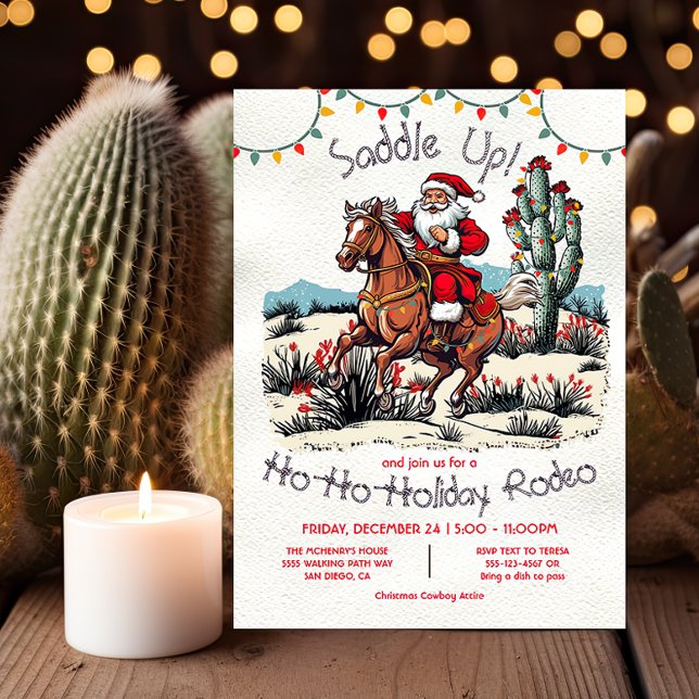  Horse Santa Holiday Rodeo Desert Christmas Party Invitation (Creator Uploaded)