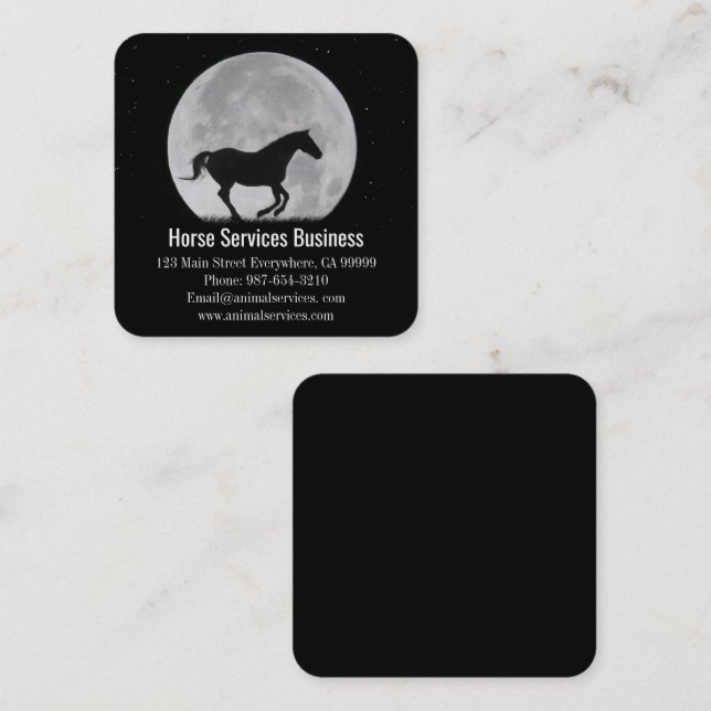 Horse Services or Equine Veterinarian Beautiful Square Business Card (Front/Back)